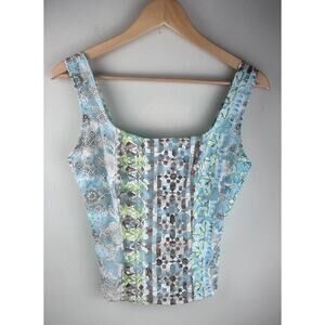 Vintage Y2K Festival Patchwork Turquoise Brown Lace Fairy Strap Medium Fitted